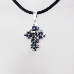 Pendant 40cm - Phoebe-Black Suedine - Pendant 40cm - Laiton argenté